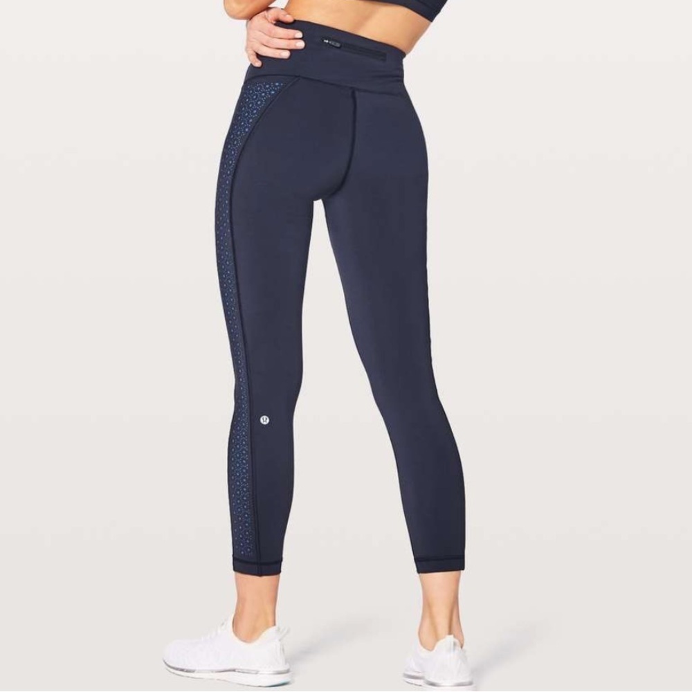 Lululemon Color Me Quick 7/8 Tights 25" Navy Blue Laser Cut High Rise Leggings - Picture 2 of 16